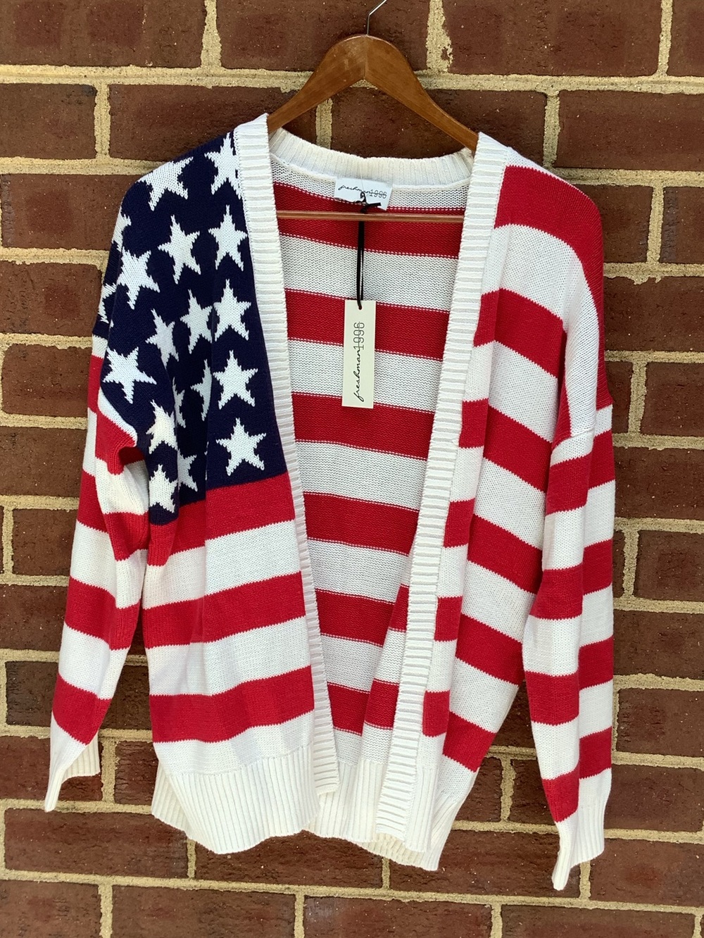 NWT Freshman 1996 Open Cardigan Sweater Americana Patriotic S
